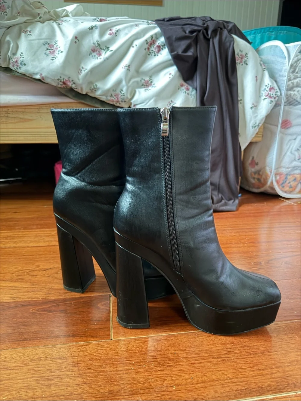 Black Platform Block Heel Ankle Boots